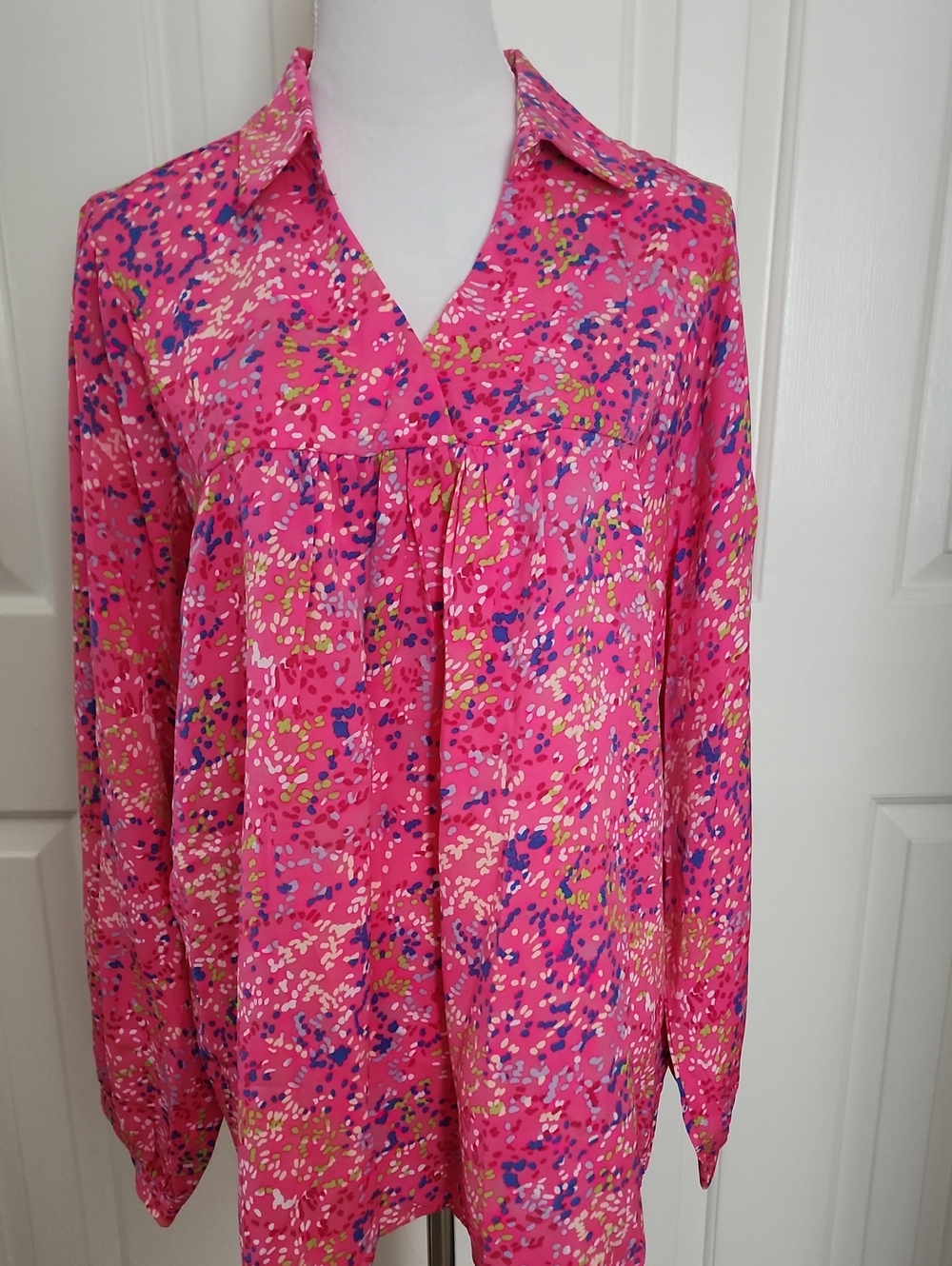 Amazon Pink Printed V-Neck Long Sleeve Tunic